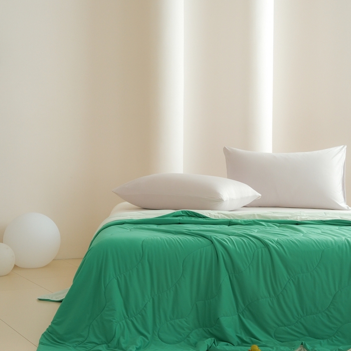 91家纺网 家纺一手货源 找家纺 丽卡家纺2025新款好爽鸭锦氨凉感夏被子被芯 翌绿+水绿