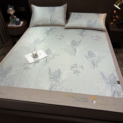 摩妮卡 2025新款数码印花冰藤席床席款三件套 知雅-绿