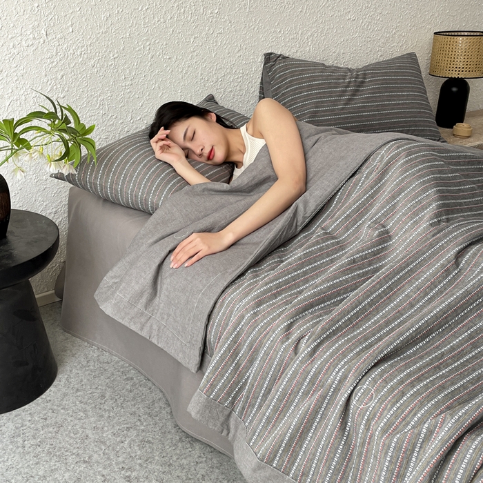 91家纺网 家纺一手货源 找家纺 吾诺 2025 全棉色织提花水洗棉大豆夏被子被芯全棉夏被四件套夏凉被空调被 摩卡灰