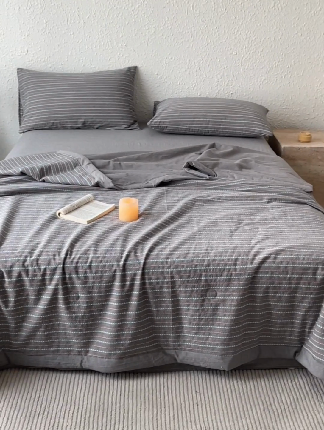 91家纺网 家纺一手货源 找家纺 吾诺 2025 全棉色织提花水洗棉大豆夏被子被芯全棉夏被四件套夏凉被空调被 摩卡灰