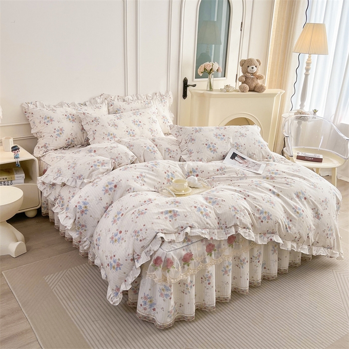 91家纺网 家纺一手货源 找家纺 （总）十个点 2025新款全棉纯棉蕾丝花边床裙四件套