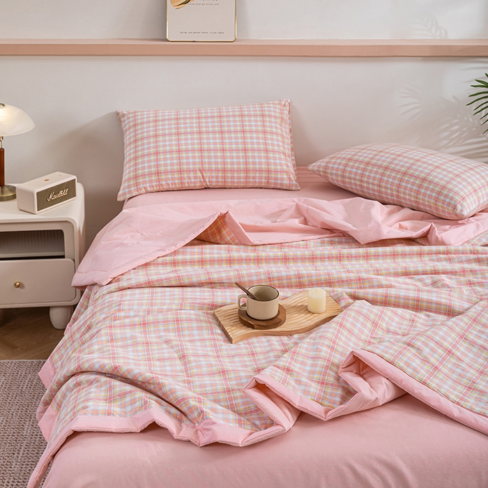 91家纺网 家纺一手货源 找家纺 吾诺 2025 全棉色织水洗棉夏被大豆夏被四件套被子被芯空调被夏凉被 豆沙格