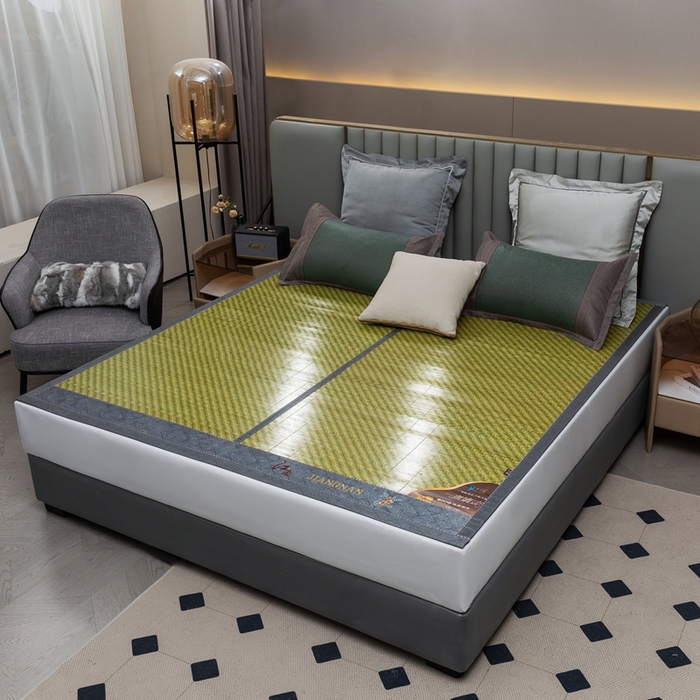 91家纺网 家纺一手货源 找家纺 苏迪凉席竹席2025新款竹席凉席冰丝席碳化双面印花藤草席 春色江南-绿