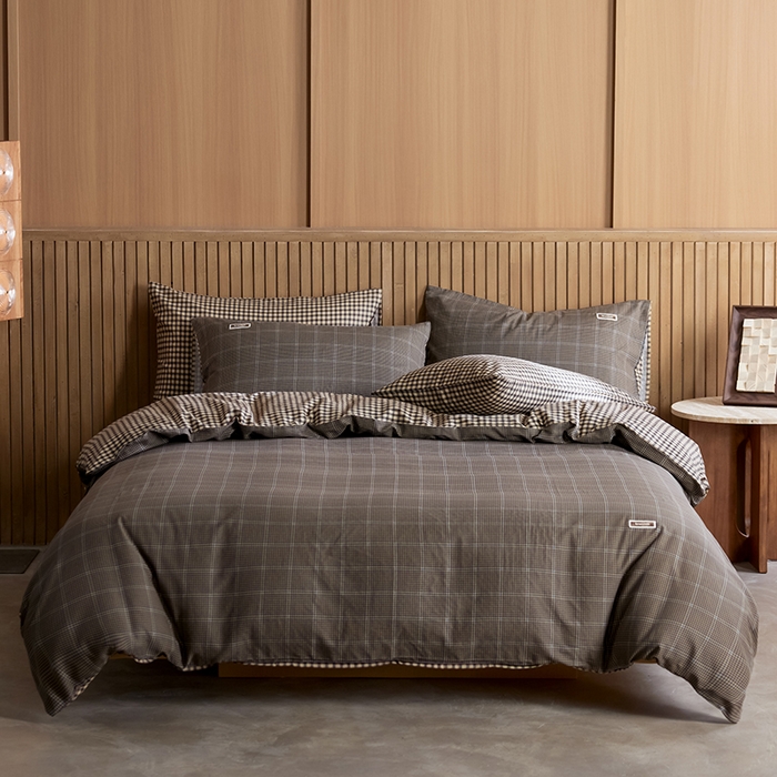 91家纺网 家纺一手货源 找家纺 安莱生活 2025 全棉双层纱苏格兰格纹系列四件套 格林格