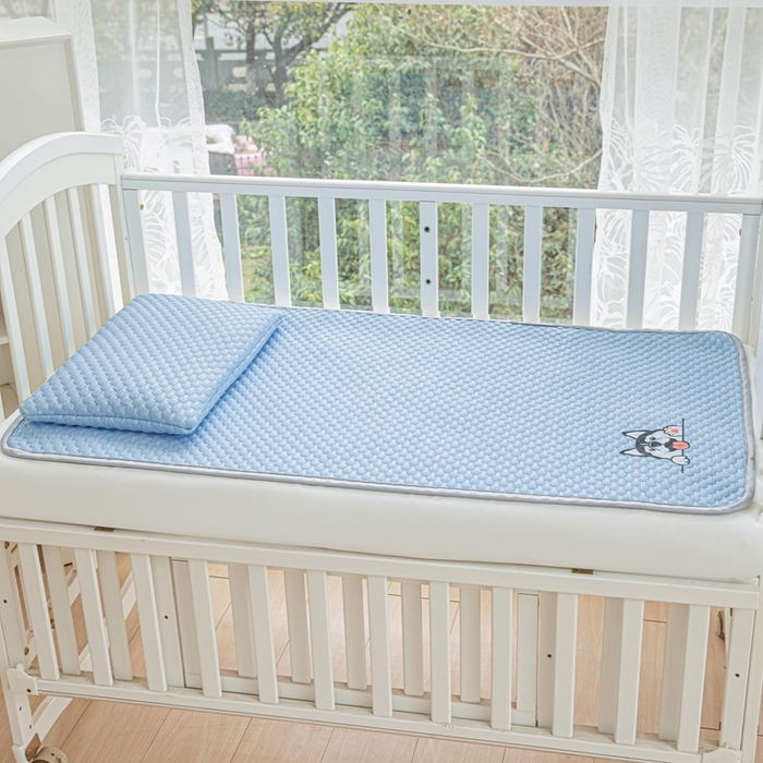 91家纺网 家纺一手货源 找家纺 宅部落 2025新款凉感豆豆儿童卡通凉席 哈士奇-深蓝