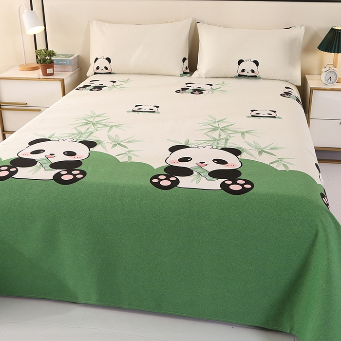 91家纺网 家纺一手货源 找家纺 望淮家纺 2025新款老粗布凉席床单三件套 熊猫抱竹