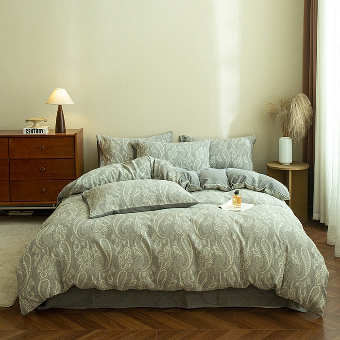 91家纺网 家纺一手货源 找家纺 2025新款A类全棉三层纱四件套 轩谷幽兰