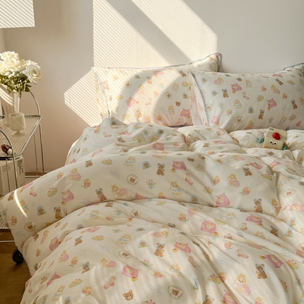 91家纺网 家纺一手货源 找家纺 （总）2025全棉双层纱贝壳边四件套