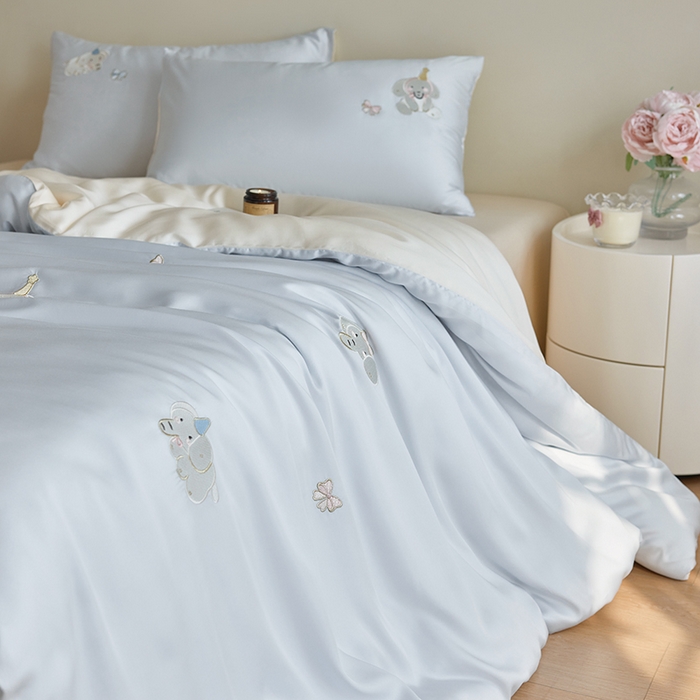 91家纺网 家纺一手货源 找家纺 安莱生活 2025兰精进口60S天丝绣花四件套 乐萌小象