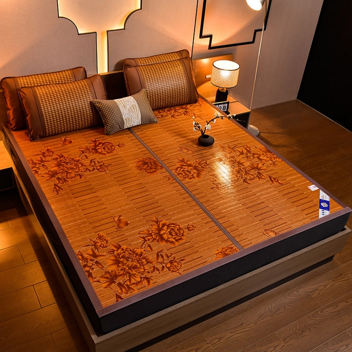 91家纺网 家纺一手货源 找家纺 苏迪凉席竹席2025新款竹席凉席冰丝席碳化双面印花藤草席 蝶恋花-棕