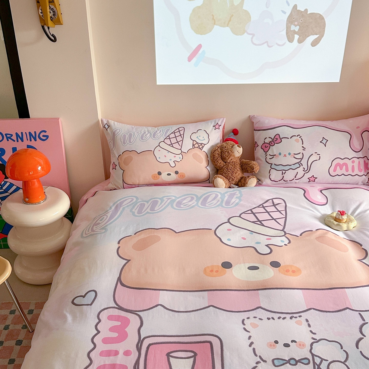 91家纺网 家纺一手货源 找家纺 美乐迪家纺 2025新款大版全棉四件套 冰淇淋小站