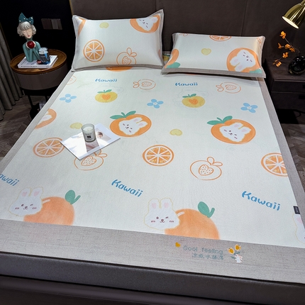 摩妮卡 2025新款数码印花冰藤席床席款三件套 果粒橙
