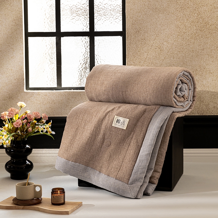 91家纺网 家纺一手货源 找家纺 吾诺 2025 纯色全棉泡泡双层纱夏被大豆夏被子被芯夏被四件套夏凉被空调被 奶茶棕