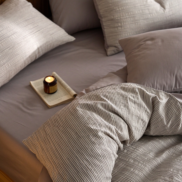 91家纺网 家纺一手货源 找家纺 安莱生活 2025 全棉立体色织提花四件套 摩卡灰