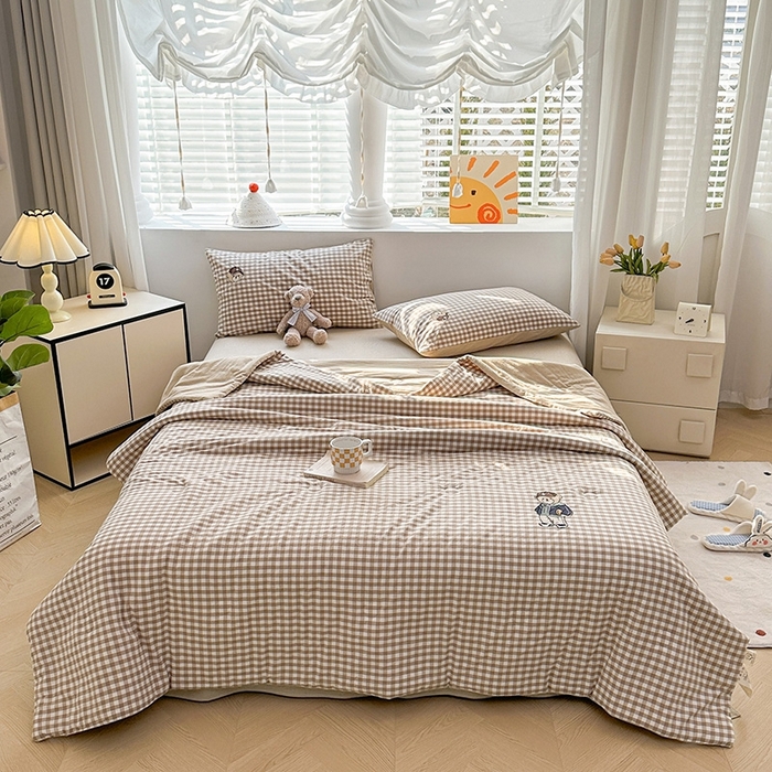 91家纺网 家纺一手货源 找家纺 （总）大境2025新款专版纯棉色织水洗棉刺绣全棉夏被四件套夏凉被