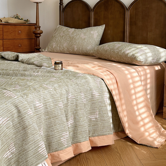 91家纺网 家纺一手货源 找家纺 吾诺 2025 全棉色织提花三层纱大豆夏被全棉夏被子被芯空调被夏凉被 蝶舞-绿