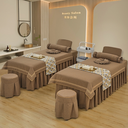 芙怡 2025春夏新款8026款棉麻绒美 容床罩-一字绣系列 一字绣-棕色