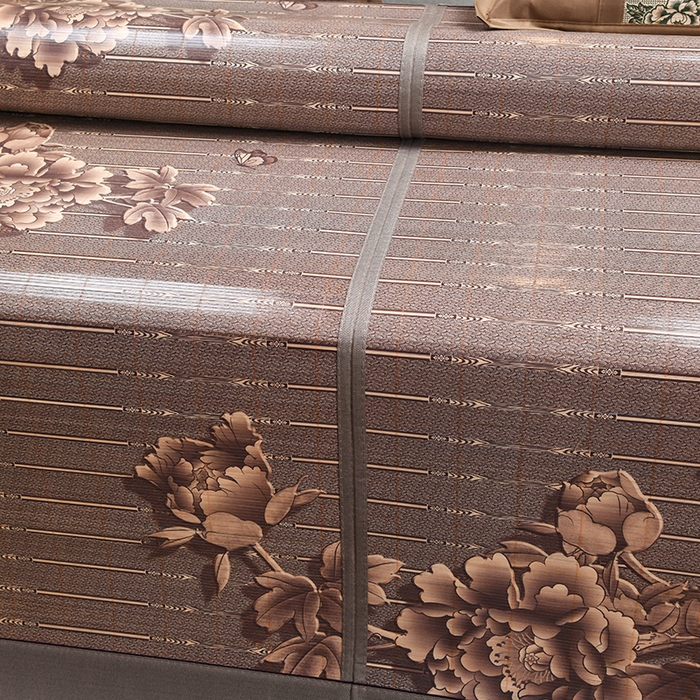 91家纺网 家纺一手货源 找家纺 苏迪凉席竹席2025新款竹席凉席冰丝席碳化双面印花藤草席 富贵花开-浅灰