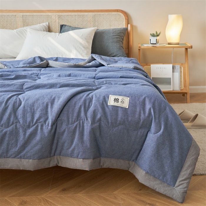 91家纺网 家纺一手货源 找家纺 金鹰 2025新款A类纯棉水洗棉色织棉花夏被全棉空调被夏凉被 轻奢蓝