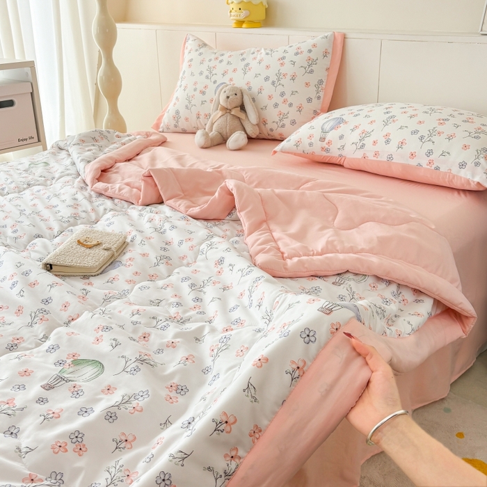 91家纺网 家纺一手货源 找家纺 梦舒羽2025新款小清新系列水洗棉夏被 盛夏花园