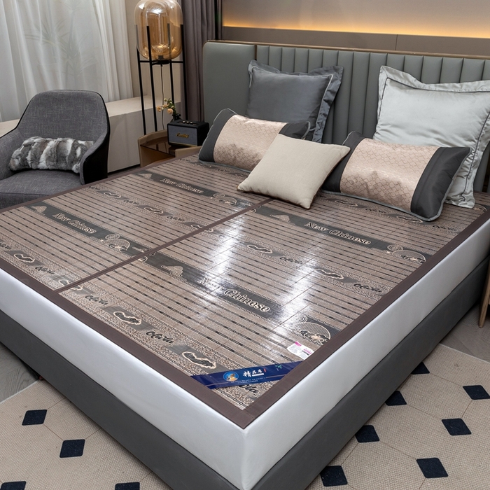 91家纺网 家纺一手货源 找家纺 苏迪凉席竹席2025新款竹席凉席冰丝席碳化双面印花藤草席 北欧印象-灰