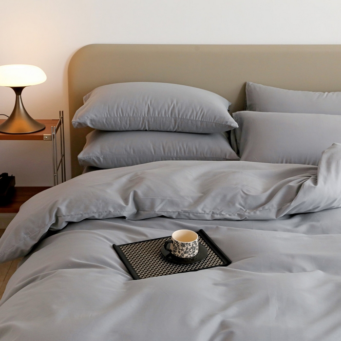 91家纺网 家纺一手货源 找家纺 2025年纯色双拼60支纯棉被套 浅灰