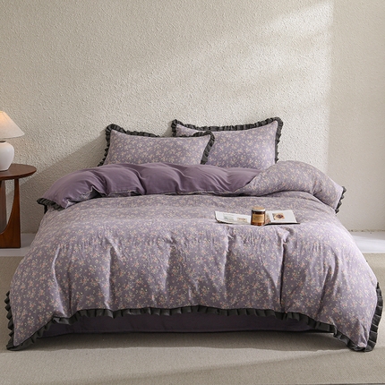 91家纺网 家纺一手货源 找家纺 （总）2025新款A类纯棉双层纱皱皱纱花边四件套（复古风）