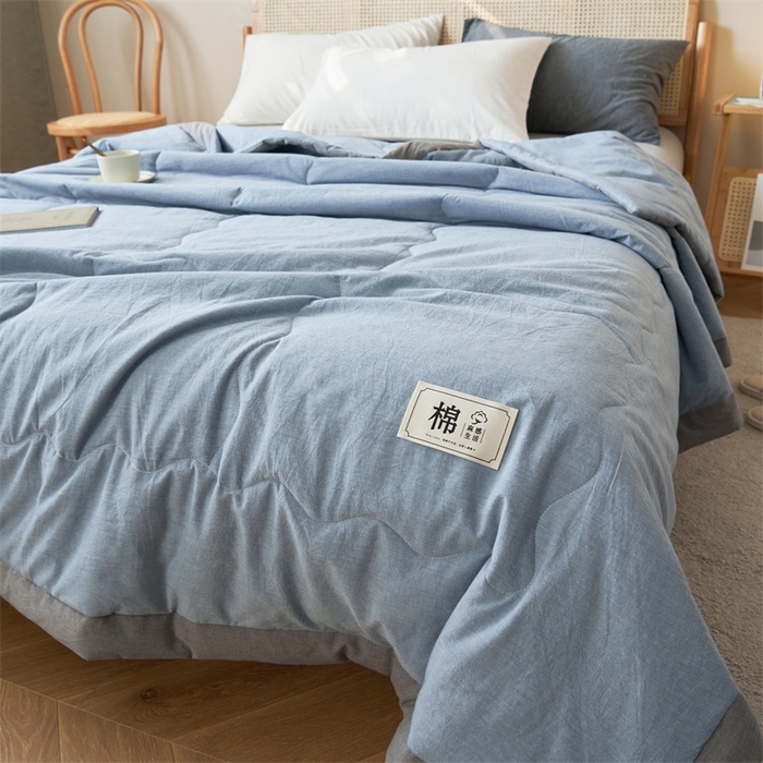 91家纺网 家纺一手货源 找家纺 金鹰 2025新款A类纯棉水洗棉色织棉花夏被全棉空调被夏凉被 清雅蓝