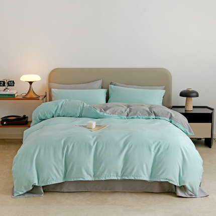 2025年纯色双拼60支纯棉被套 婴儿蓝+浅灰