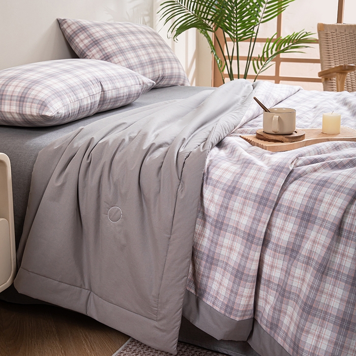 91家纺网 家纺一手货源 找家纺 吾诺 2025 全棉色织水洗棉夏被大豆夏被四件套被子被芯空调被夏凉被 雅调灰