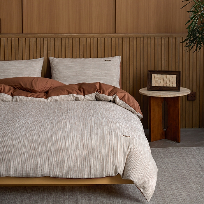 91家纺网 家纺一手货源 找家纺 安莱生活 2025 全棉立体色织提花四件套 摩卡咖