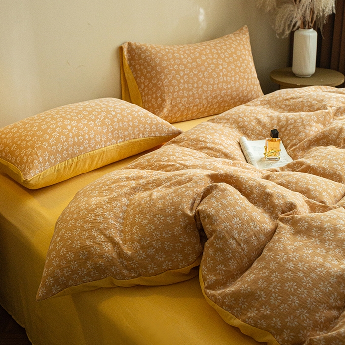 91家纺网 家纺一手货源 找家纺 2025新款A类全棉三层纱四件套 花开