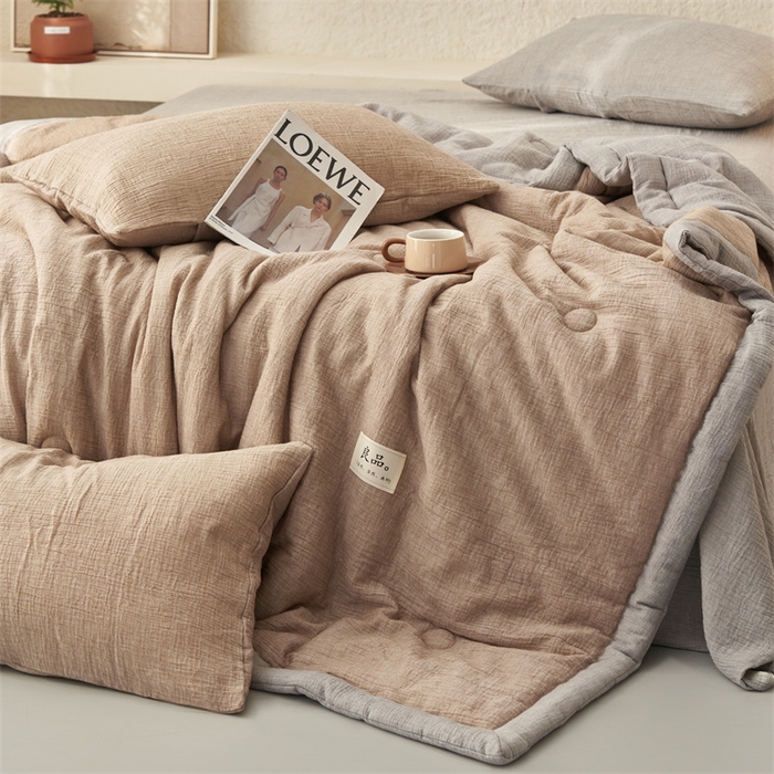 91家纺网 家纺一手货源 找家纺 （总）金鹰2025新款A类纯棉皱皱纱大豆夏被四件套全棉夏凉被空调被