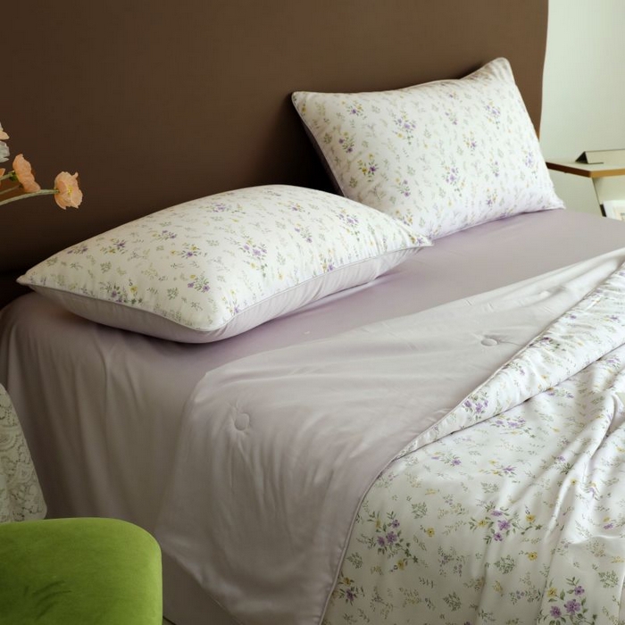 91家纺网 家纺一手货源 找家纺 朵美 2025新款50支天丝印花夏被+夏被四件套 惜春-紫