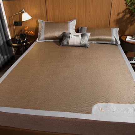 摩妮卡 2025新款刺绣双面冰藤席床席款三件套 爱玛橙