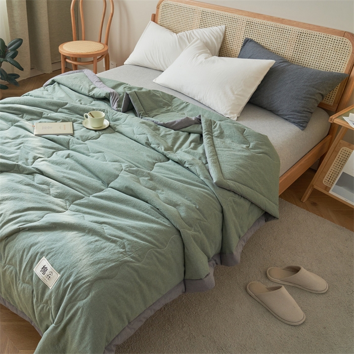 91家纺网 家纺一手货源 找家纺 金鹰 2025新款A类纯棉水洗棉色织棉花夏被全棉空调被夏凉被 军绿