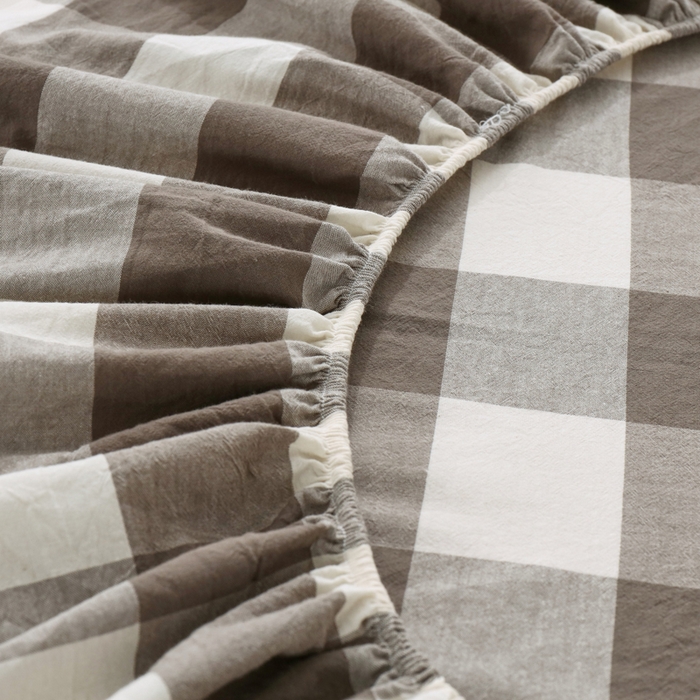 91家纺网 家纺一手货源 找家纺 柠萌家居 2025新款A类全棉色织水洗棉单床笠 灰中格