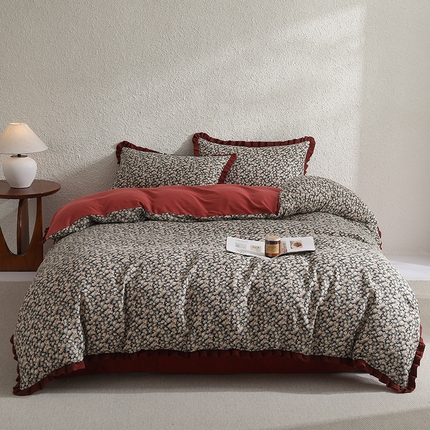 2025新款A类纯棉双层纱皱皱纱花边四件套（复古风） 虞美人