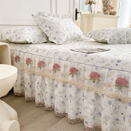  十个点 2025新款全棉纯棉蕾丝花边床裙 花小莱-紫