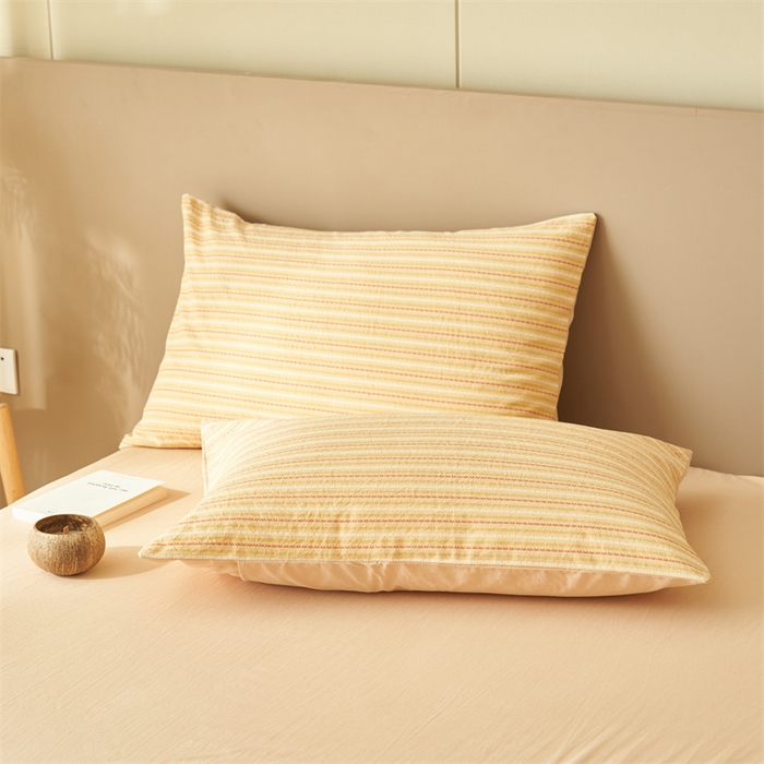 91家纺网 家纺一手货源 找家纺 金鹰 2025新款A类纯棉提花条纹水洗棉大豆全棉夏被空调被四件套 条纹-米黄