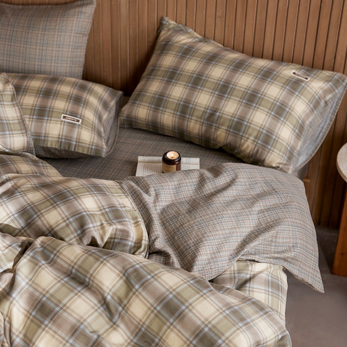 91家纺网 家纺一手货源 找家纺 安莱生活 2025 全棉双层纱苏格兰格纹系列四件套 窗框格