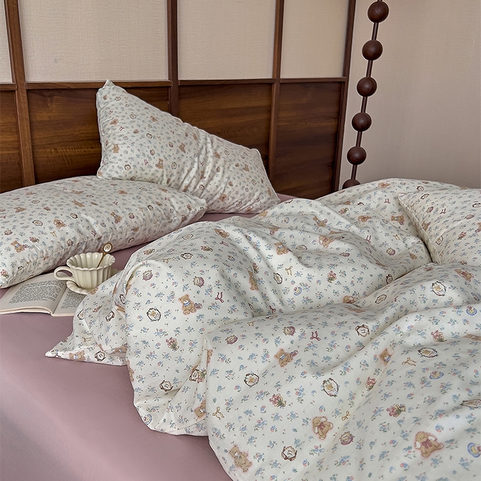 91家纺网 家纺一手货源 找家纺 优品阁  2025新款A类全棉有氧双层纱四件套 萌宠花园