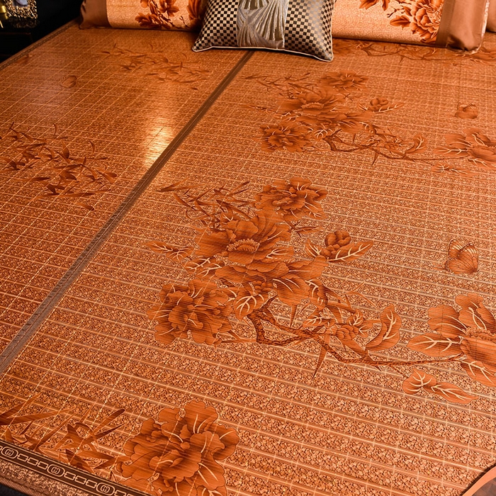 91家纺网 家纺一手货源 找家纺 苏迪凉席竹席2025新款竹席凉席冰丝席碳化双面印花藤草席 蝶舞飞扬