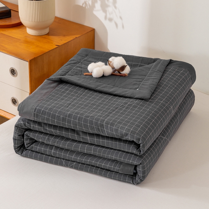 91家纺网 家纺一手货源 找家纺 美梦之都2025新款A类色织水洗棉夏被新疆棉花被空调被夏凉被被子被芯 潮格-黑