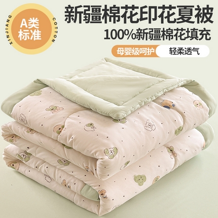 易博 2025新款100% 棉花小清新双层纱新疆棉夏被夏凉被空调被棉花被（带买家秀） 可爱萌宠 绿