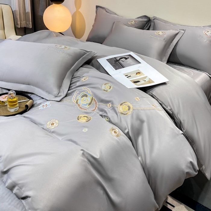 91家纺网 家纺一手货源 找家纺 慧菲 2025新款轻奢水洗天丝四件套-伊恋 伊恋-烟灰