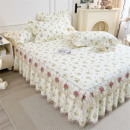  十个点 2025新款全棉纯棉蕾丝花边床裙 国色天香