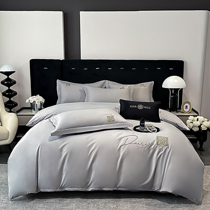 孟鑫家纺2025新款全棉喷气13372刺绣轻奢四件套-莫琳 莫琳-浅松灰