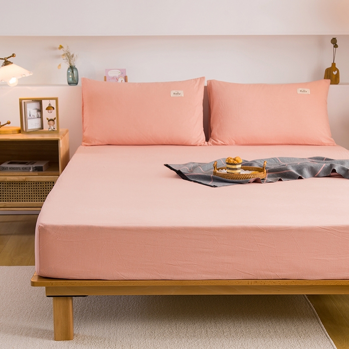 91家纺网 家纺一手货源 找家纺 柠萌家居 2025新款A类全棉色织水洗棉单床笠 玉色