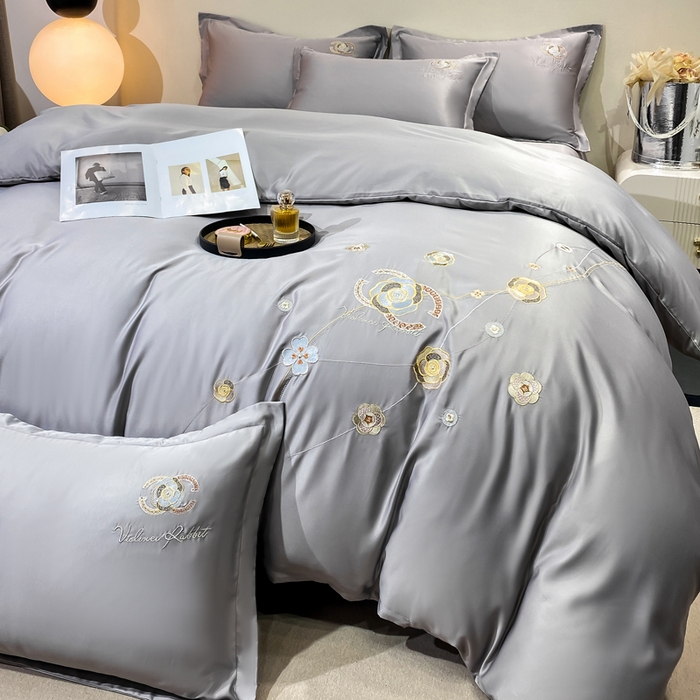 91家纺网 家纺一手货源 找家纺 慧菲 2025新款轻奢水洗天丝四件套-伊恋 伊恋-烟灰